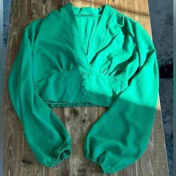 Shein Green V neck blouse - Picture 1 of 5